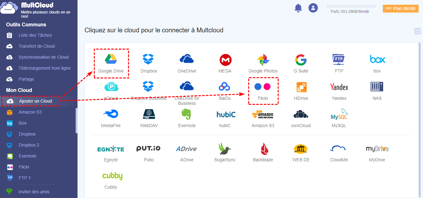 Ajouter Google Drive et Flickr