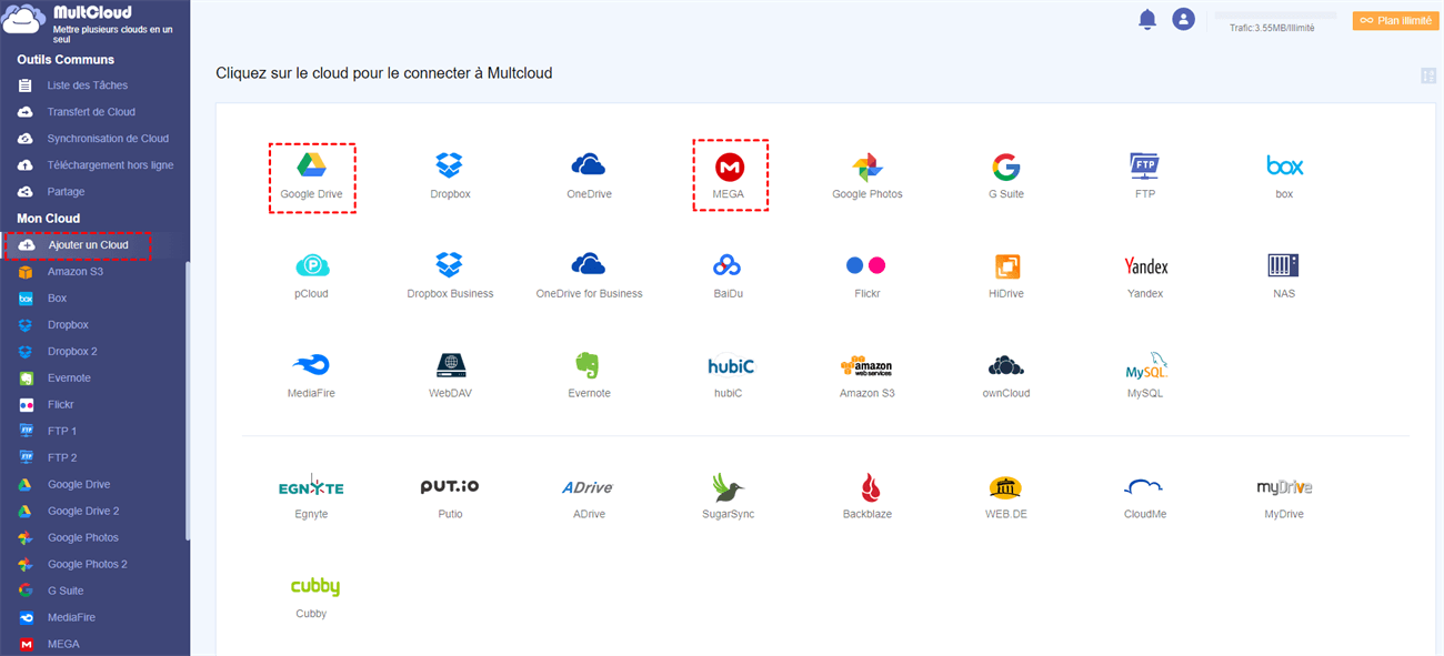 Ajouter Google Drive et MEGA