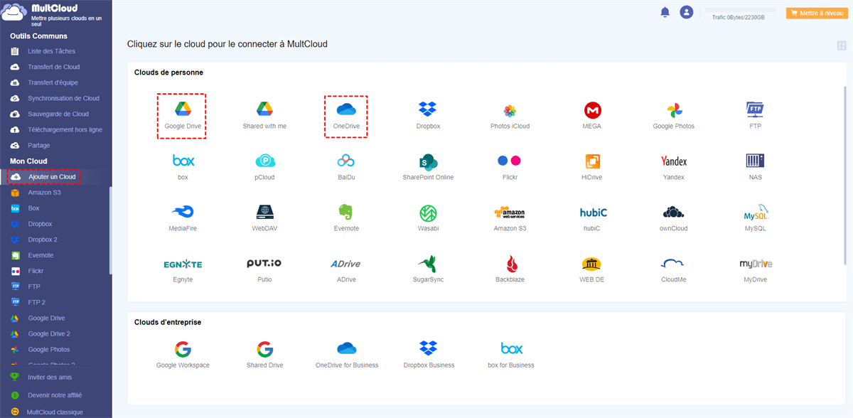 Ajouter Google Drive et OneDrive