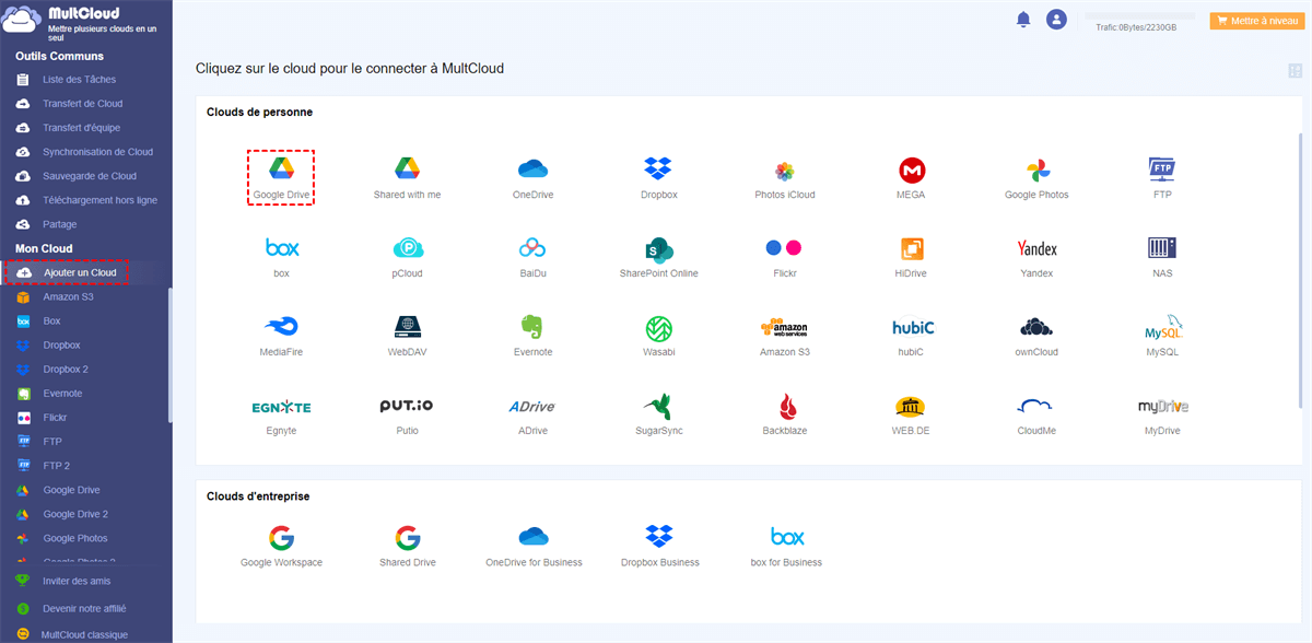 Ajouter des comptes Google Drive à MultCloud