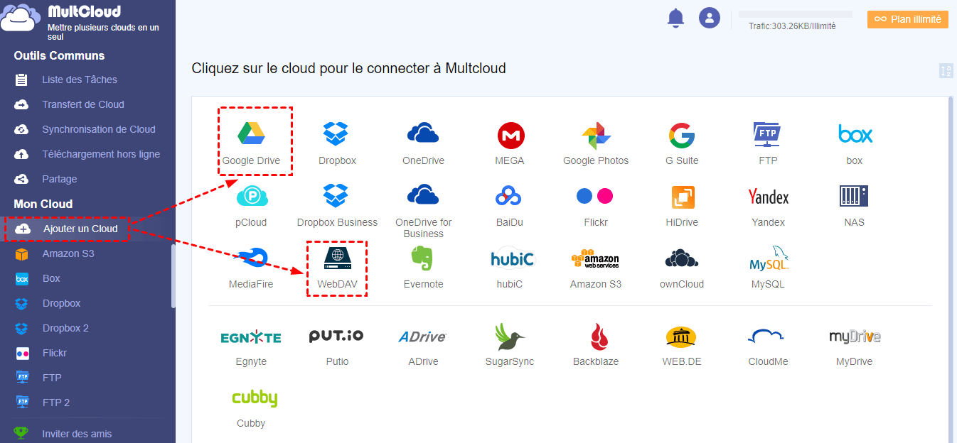 Ajouter Google Drive et WebDav