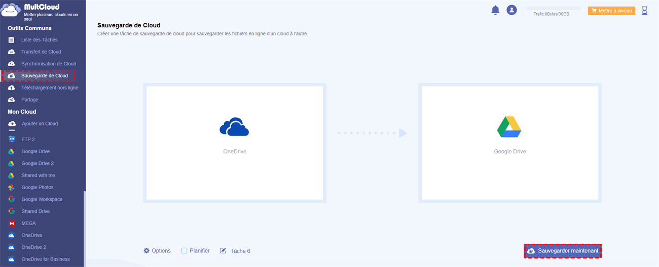 Sauvegarder OneDrive vers Google Drive