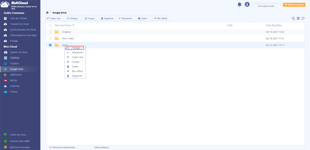 Partager le dossier Google Drive avec des utilisateurs non-Gmail dans MultCloud