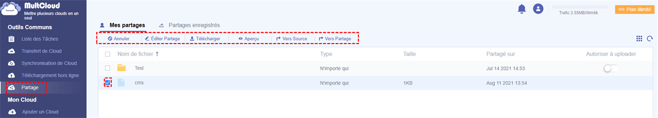 Gérez vos partages dans MultCloud