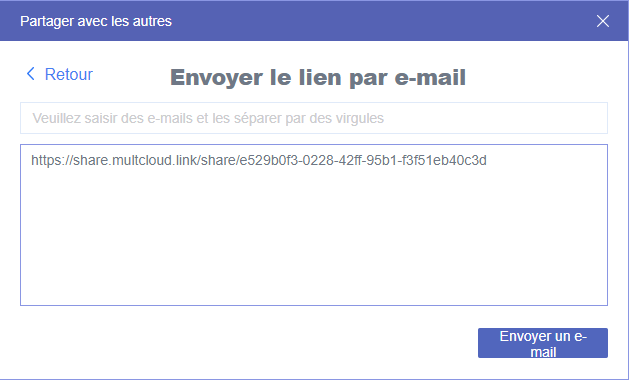 Envoyer un lien par e-mail dans MultCloud