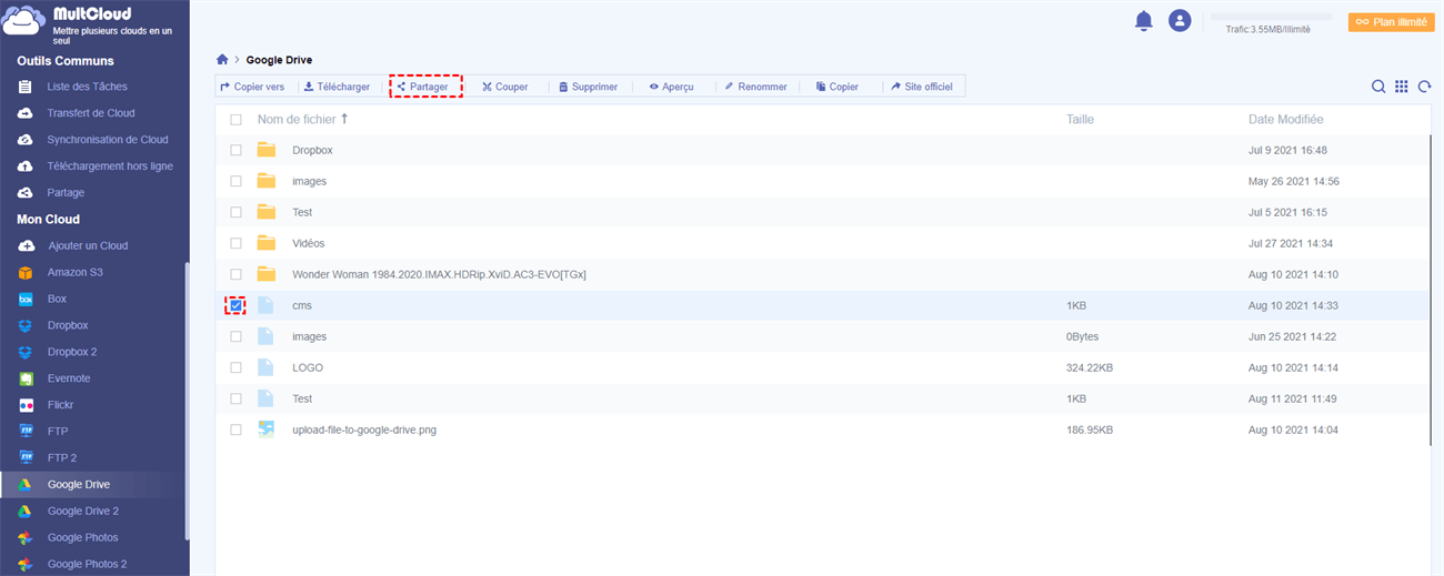 Partager des documents dans Google Drive via MultCloud