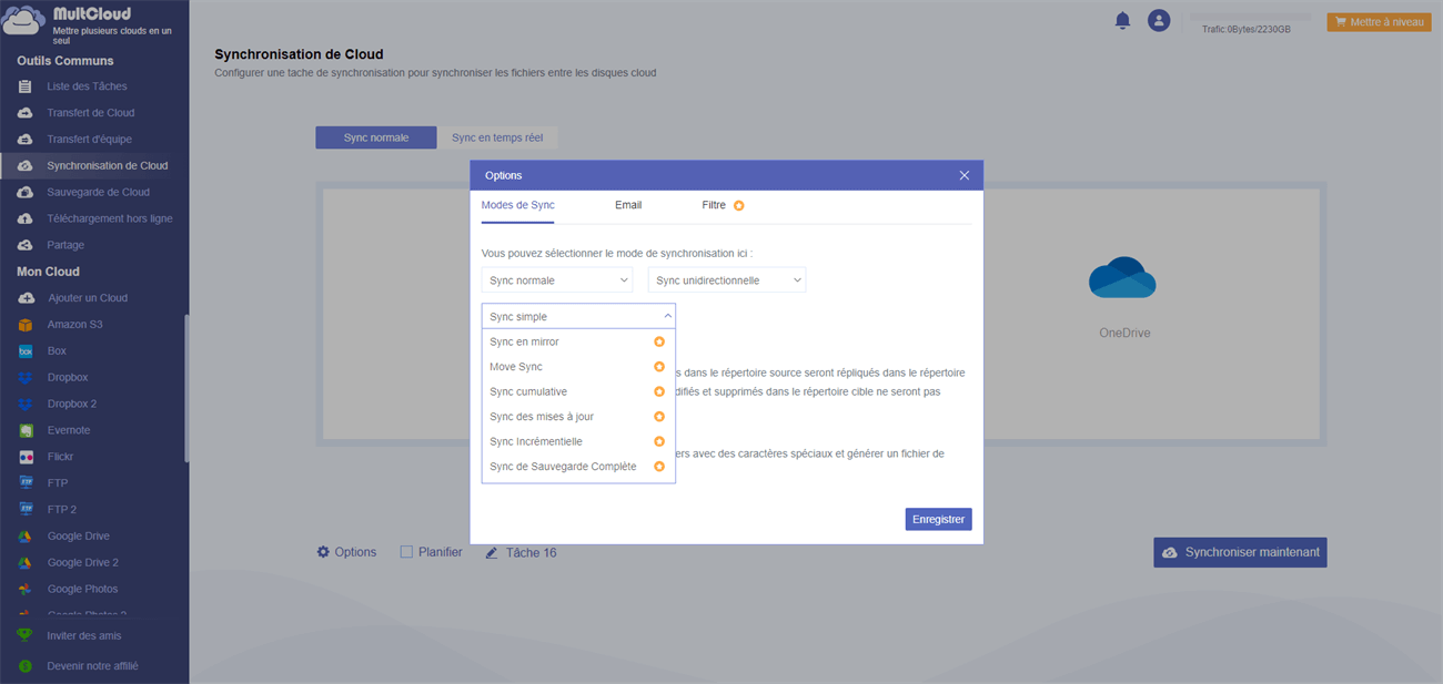 Modes de synchronisation de MultCloud