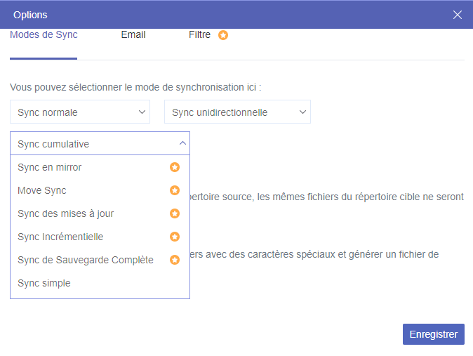 Choisissez les modes de synchronisation pour importer Flickr vers Dropbox