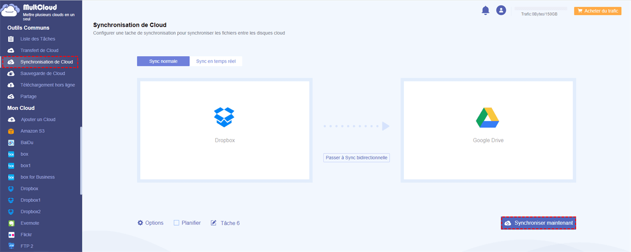 Synchroniser Dropbox et Google Drive via MultCloud