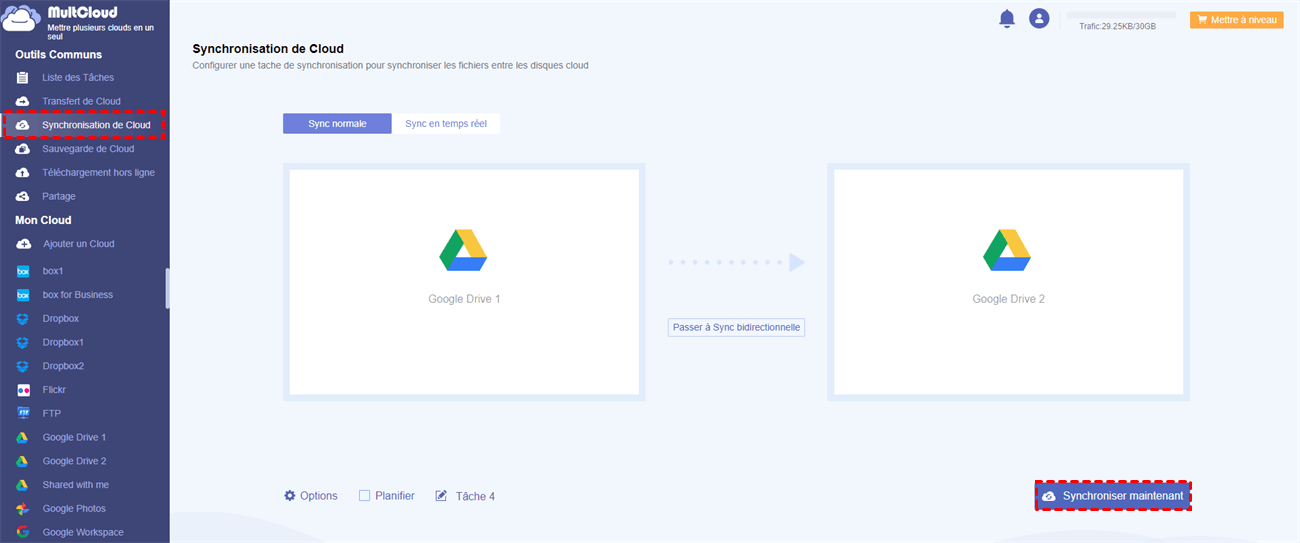 Comment synchroniser 2 comptes Google Drive dans MultCloud