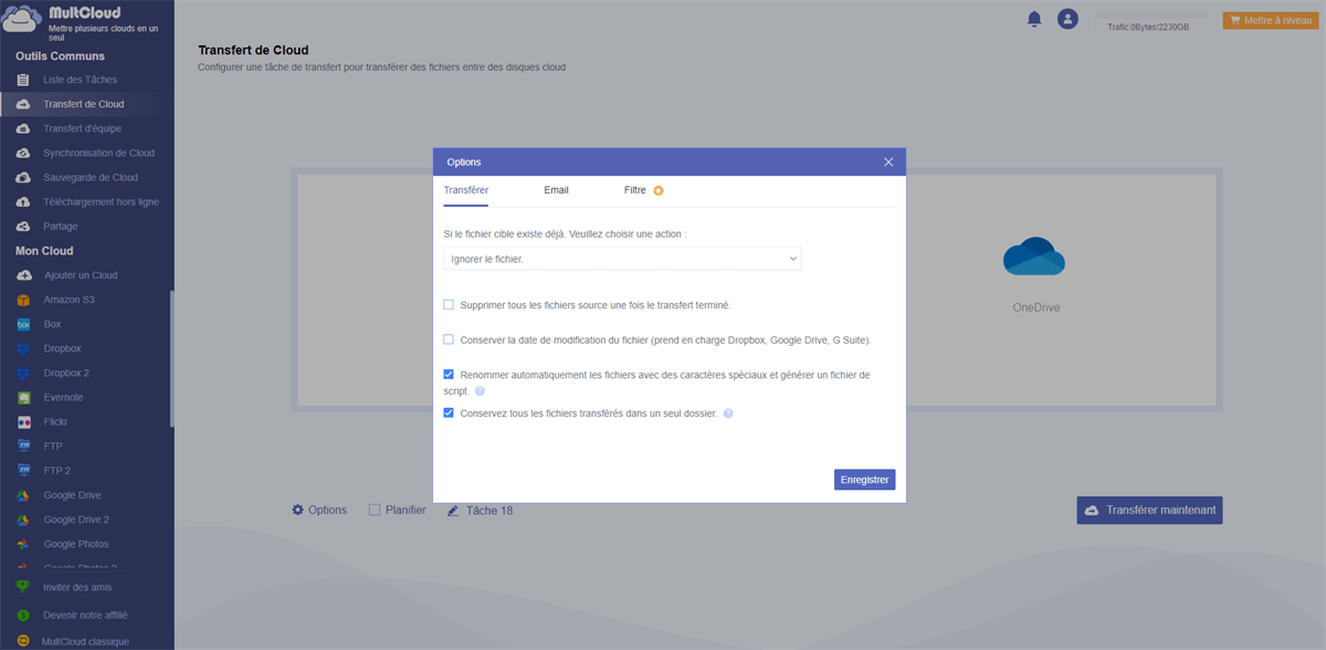 Options de transfert de MultCloud
