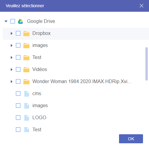 Sélectionnez la destination de votre transfert