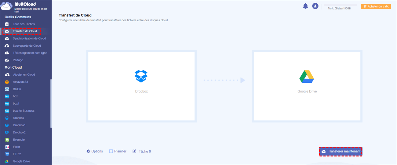 Transférer Dropbox vers Google Drive