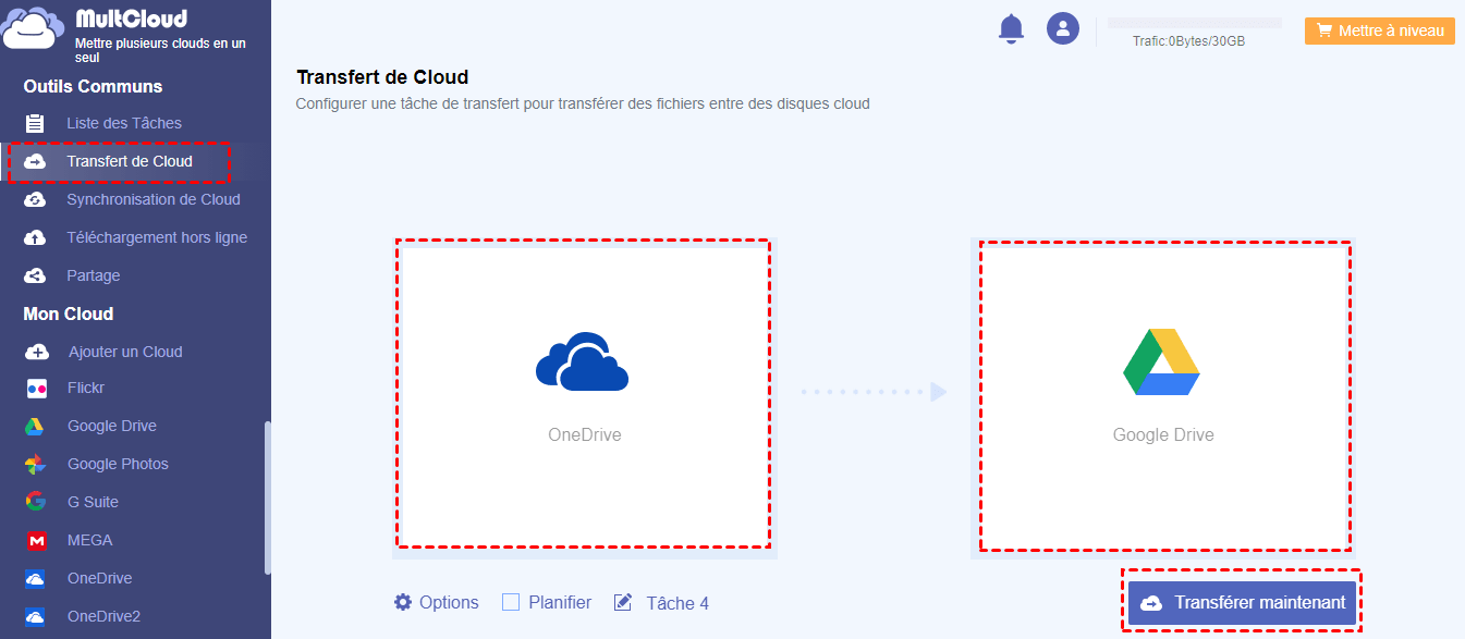 Transférer des fichiers OneDrive vers Google Drive