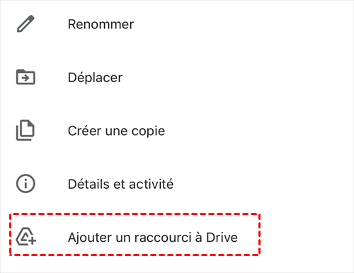 Ajouter un raccourci dans l'application Google Drive