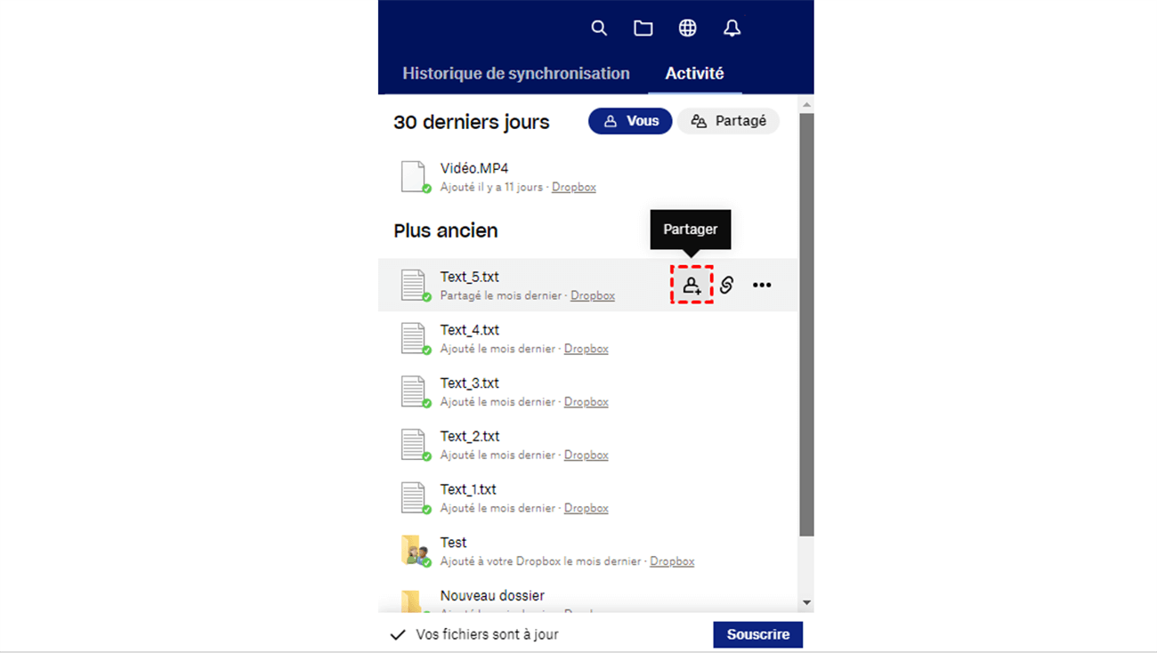 Partager le fichier sur Dropbox