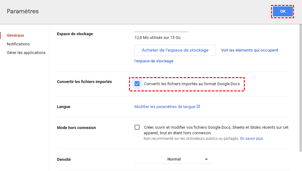 Convertir les fichiers téléchargés au format Google Drive