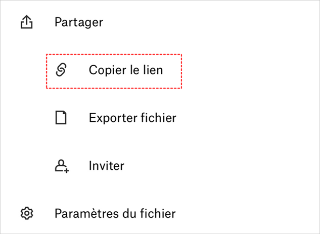 Copier le lien pour envoyer un fichier avec Dropbox