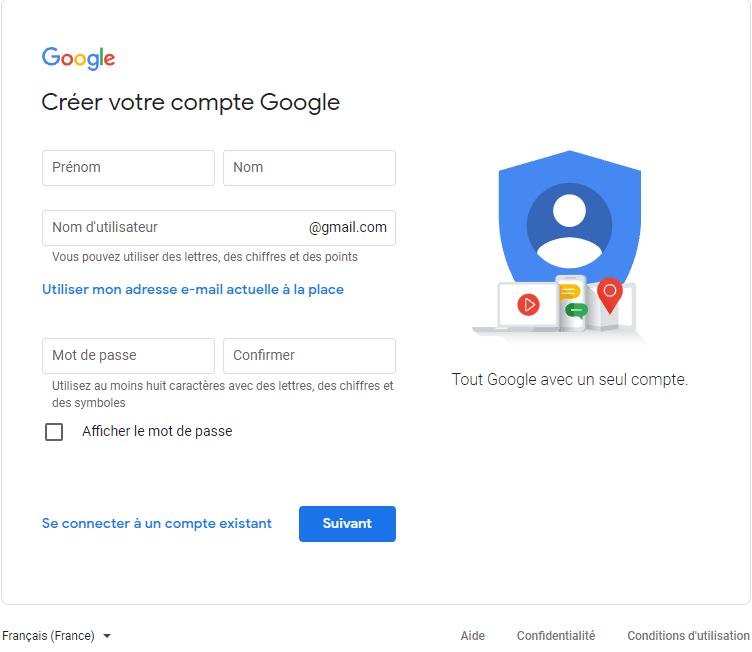 Créer un compte Google