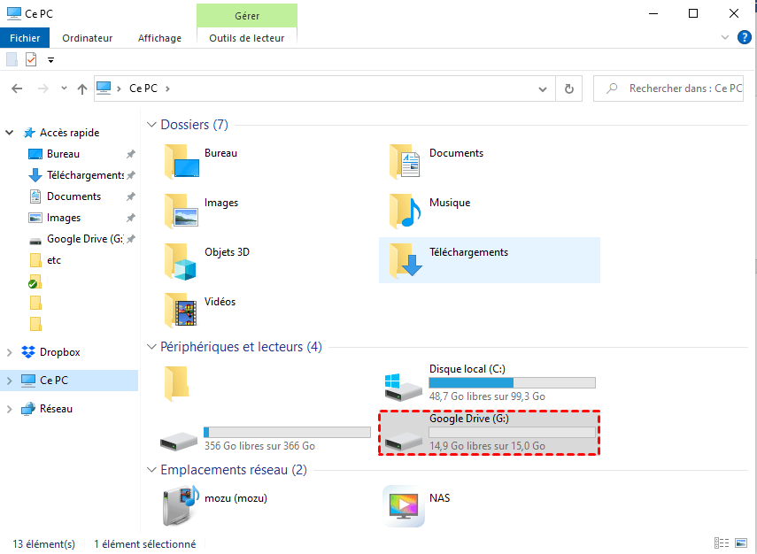 Dossier Google Drive sur l'ordinateur
