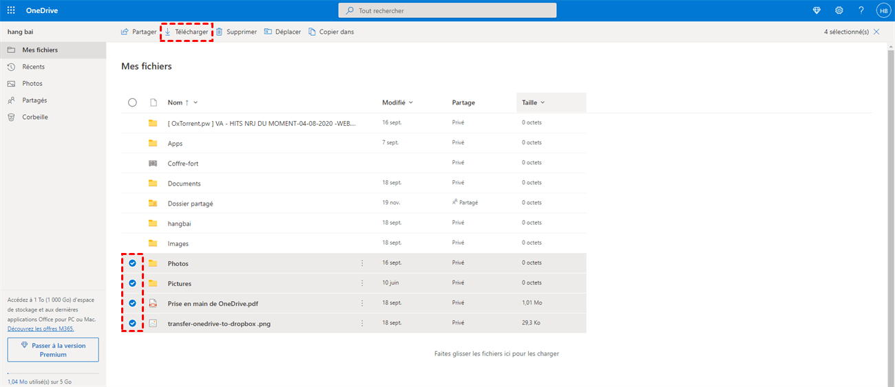 Télécharger des fichiers d'onedrive