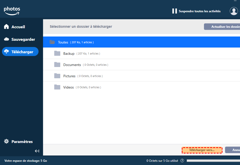 Télécharger dans un dossier à partir d'Amazon Photos