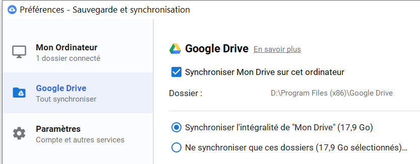 Choisir le dossier à synchroniser