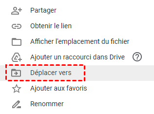 Cliquez avec le bouton droit sur le menu sur le site Web de Google Drive