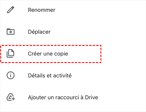 Créer une copie dans l'application Google Drive