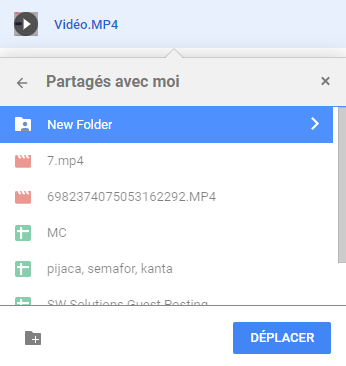 Déplacer une vidéo vers un dossier partagé