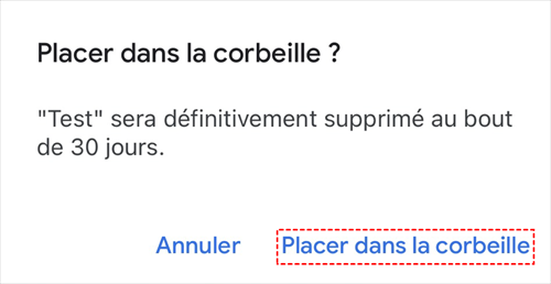 Déplacer la photo dans la corbeille de Google Drive