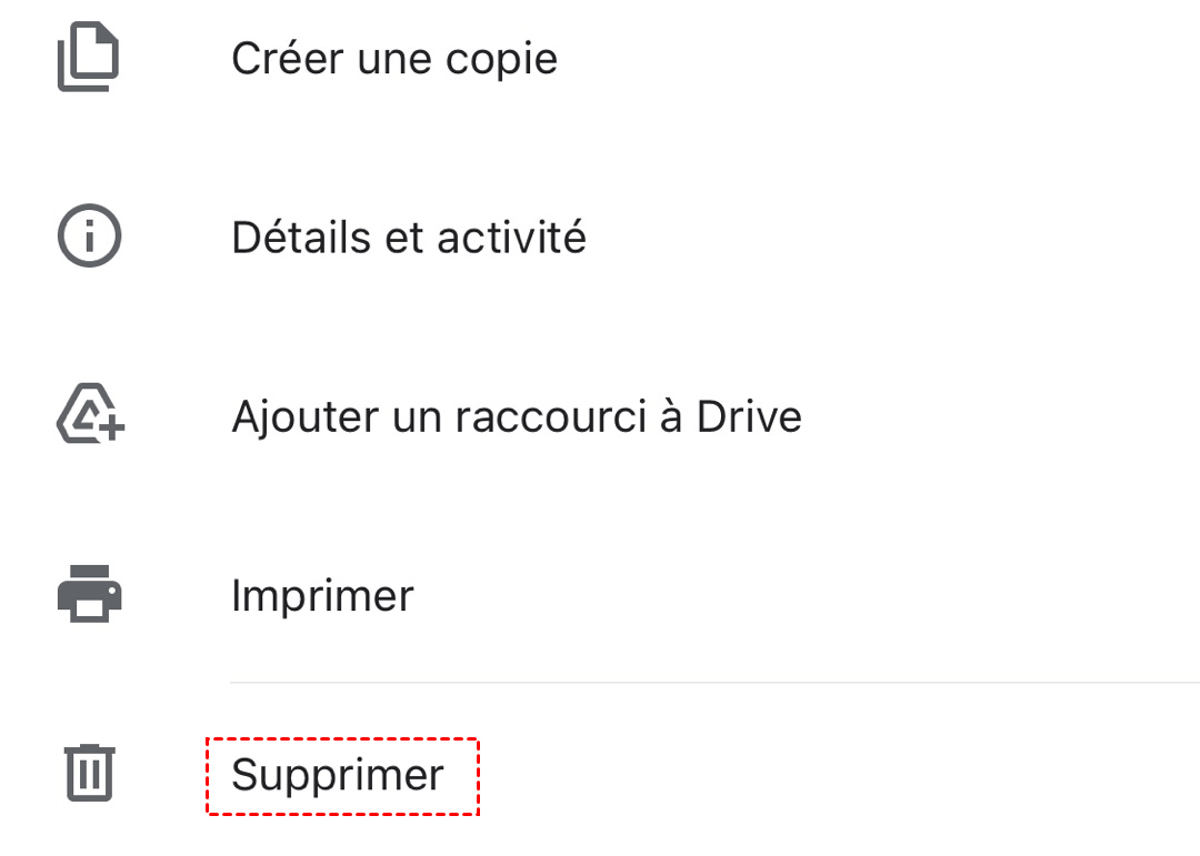 Supprimer la photo de l'application Google Drive