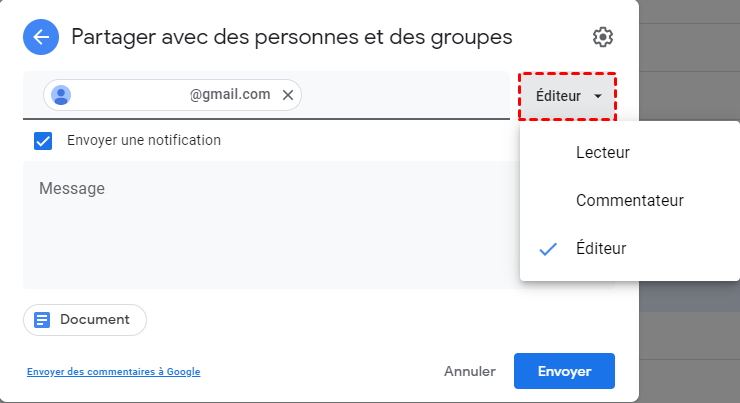 Envoyer une vidéo depuis le site Web de Google Drive