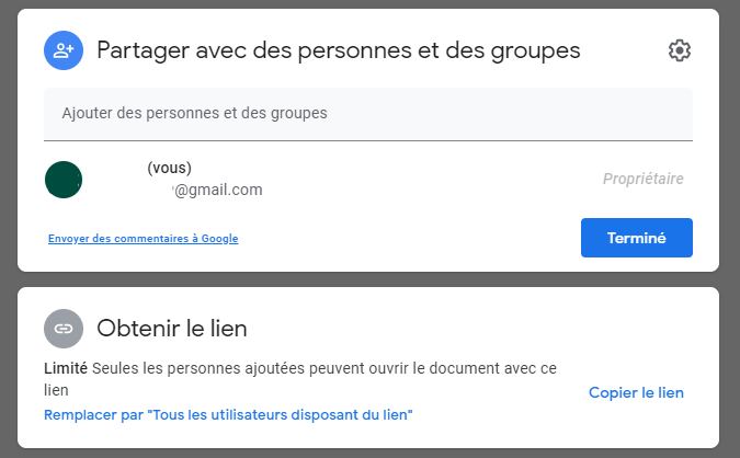 Partager le dossier avec un autre compte Google Drive