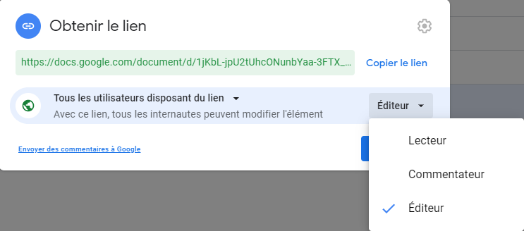 Obtenez un lien et partagez depuis Google Drive