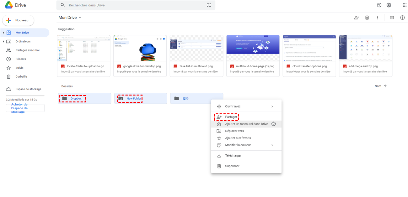 Partager plusieurs dossiers sur Google Drive