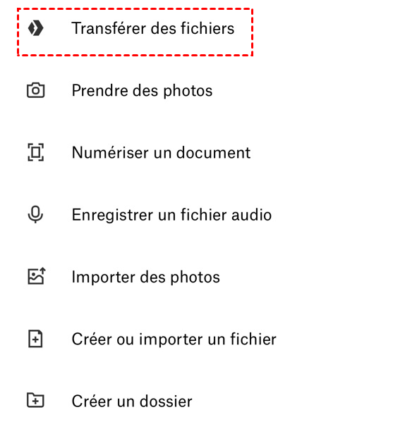 Ouvrir la fonction de transfert de fichiers