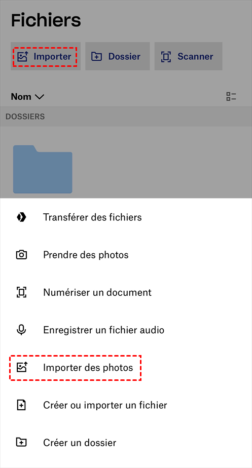 Importer des photos à Dropbox