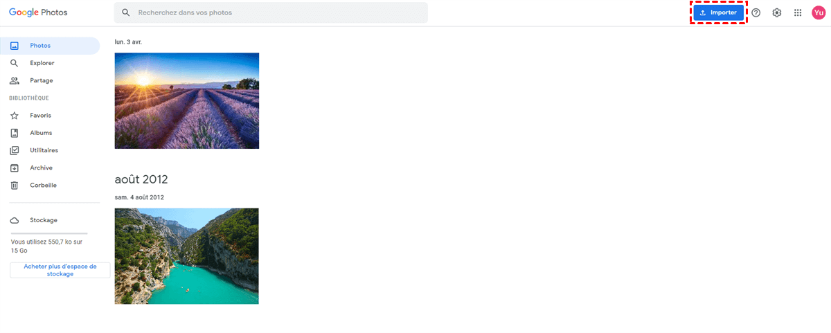 Importer les photos vers Google Photos