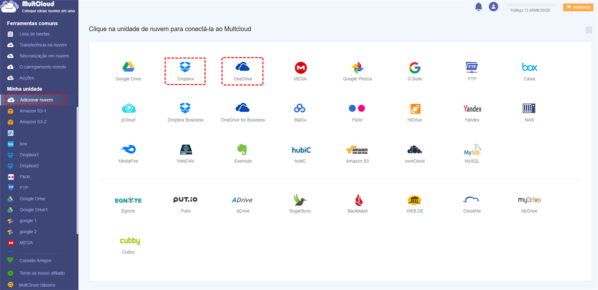 Adicionar OneDrive e Dropbox