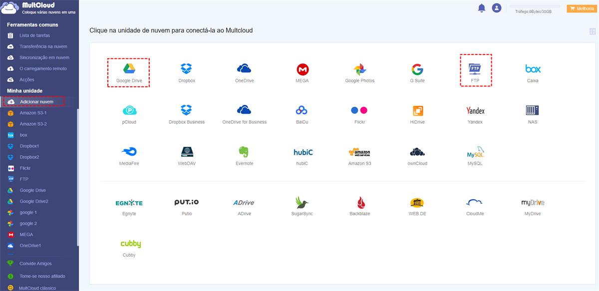 Adicionar FTP e Google Drive