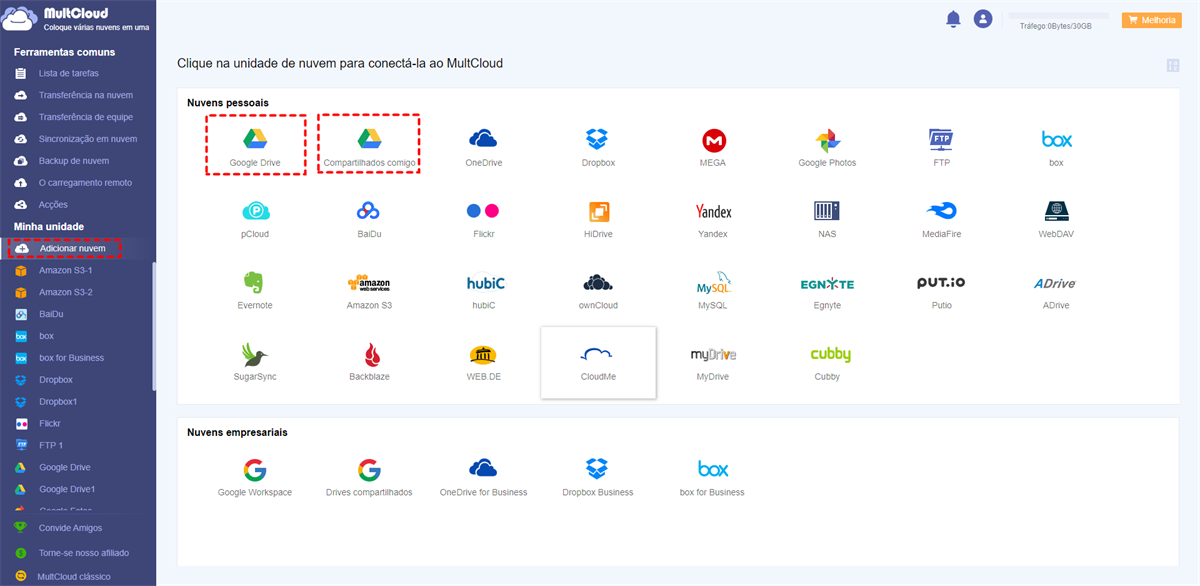 Adicionar Google Drive e Compartilhados Comigo