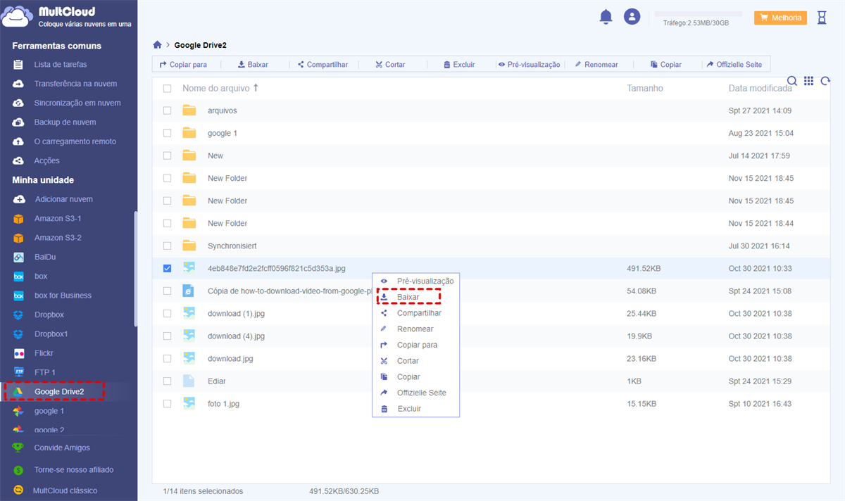 Baixar Fotos do Google Drive via MultCloud