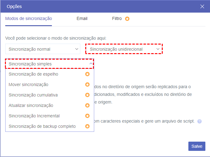 Modos de Sincronização de MultCloud