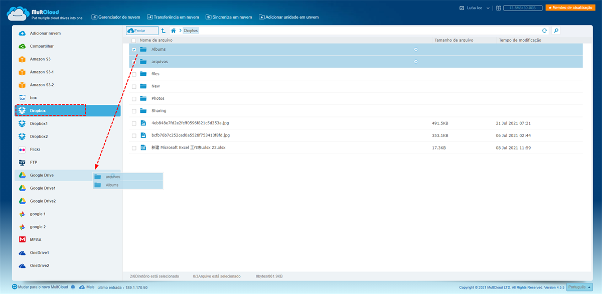 Arrastar Arquicos do Dropbox para Google Drive