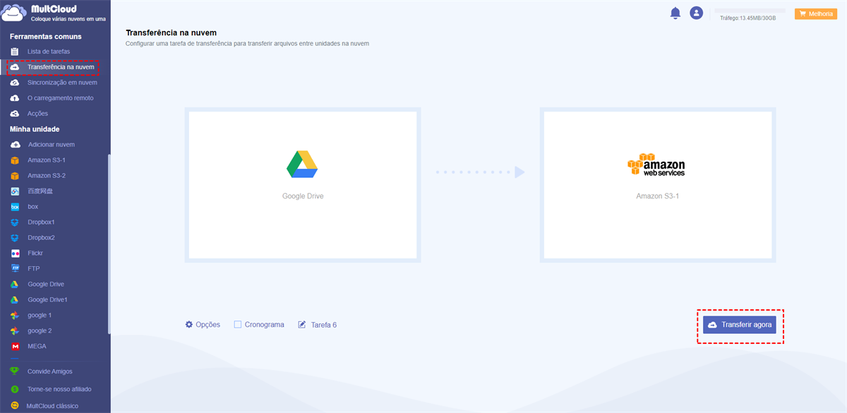 Transferir Google Drive para Amazon S3 