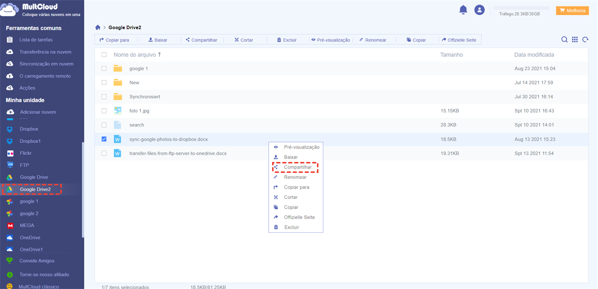 Compartilhar Fotos no Google Drive em MultCloud