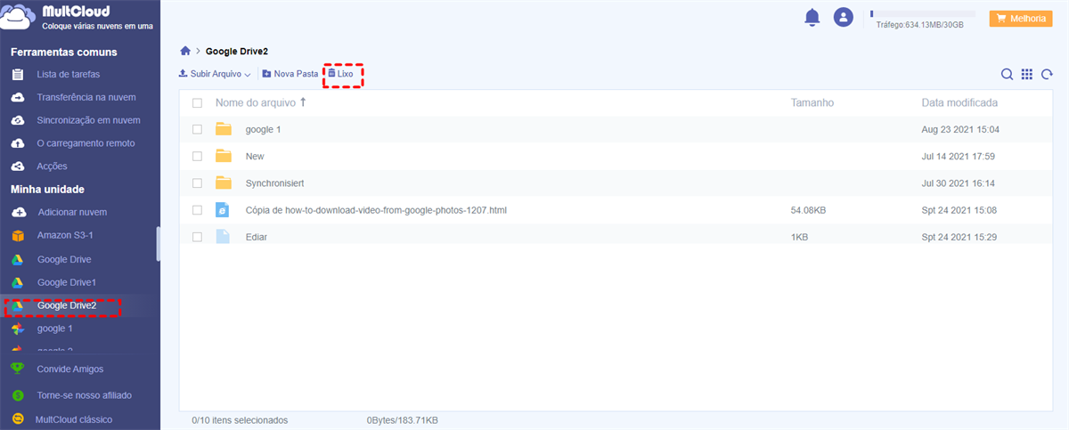 Lixo do Google Drive em MultCloud