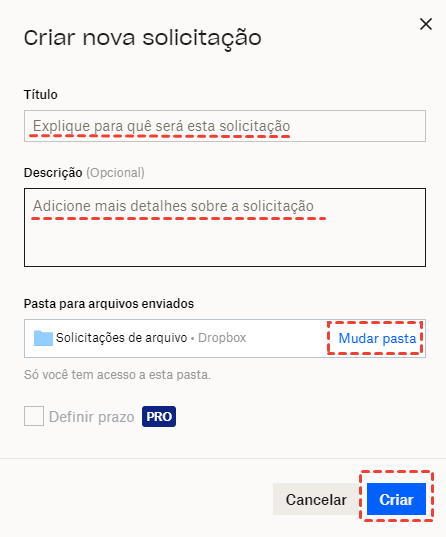 Criar Solicitação de Arquivo