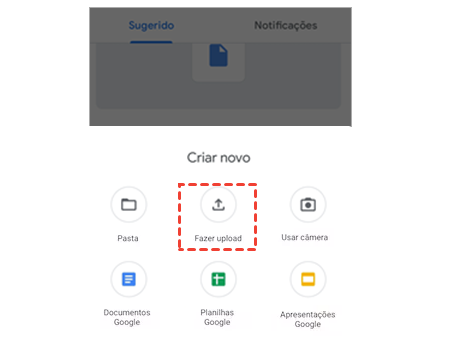 Fazer Upload no Google Drive App